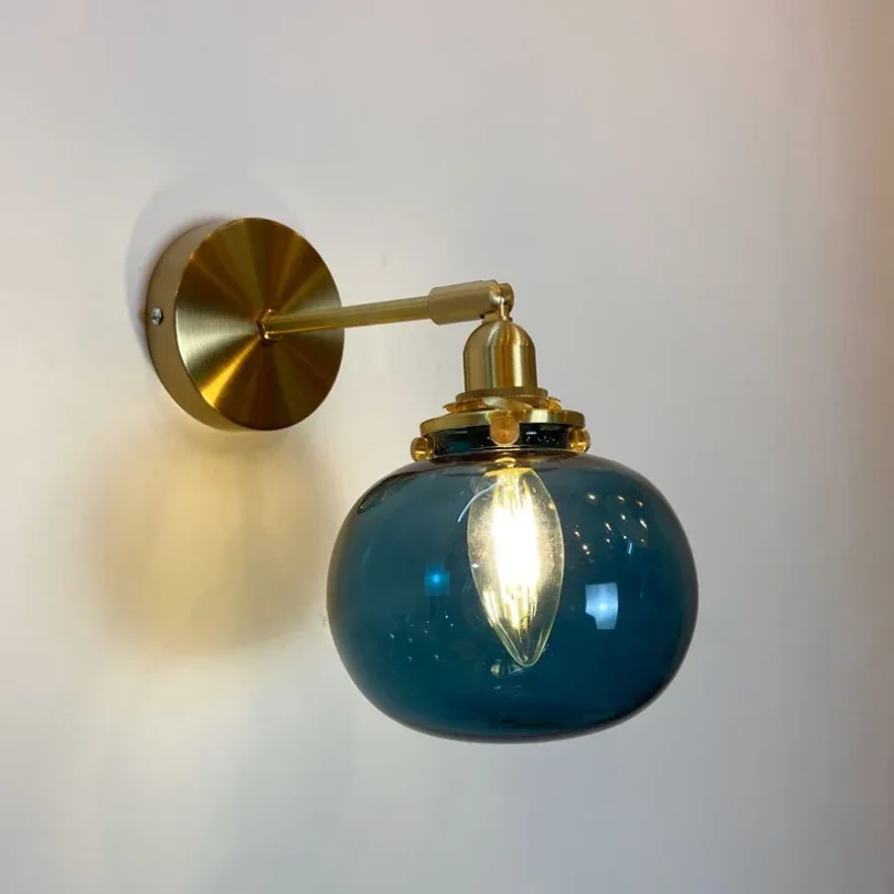 

Blue Glass Wall Sconce Light for Bedroom Bedside Restaurant Cafe Decoration Modern Background Pull Switch Hallway Aisel Corridor