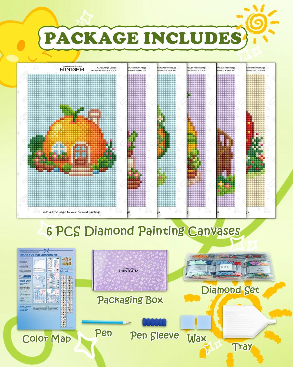 Forever Young Minigem 6PCS Fruit Cottage Diamond Painting Kit - 5x7 Inch Resin Square Diamond Art Kits for Beginners Adults view 6
