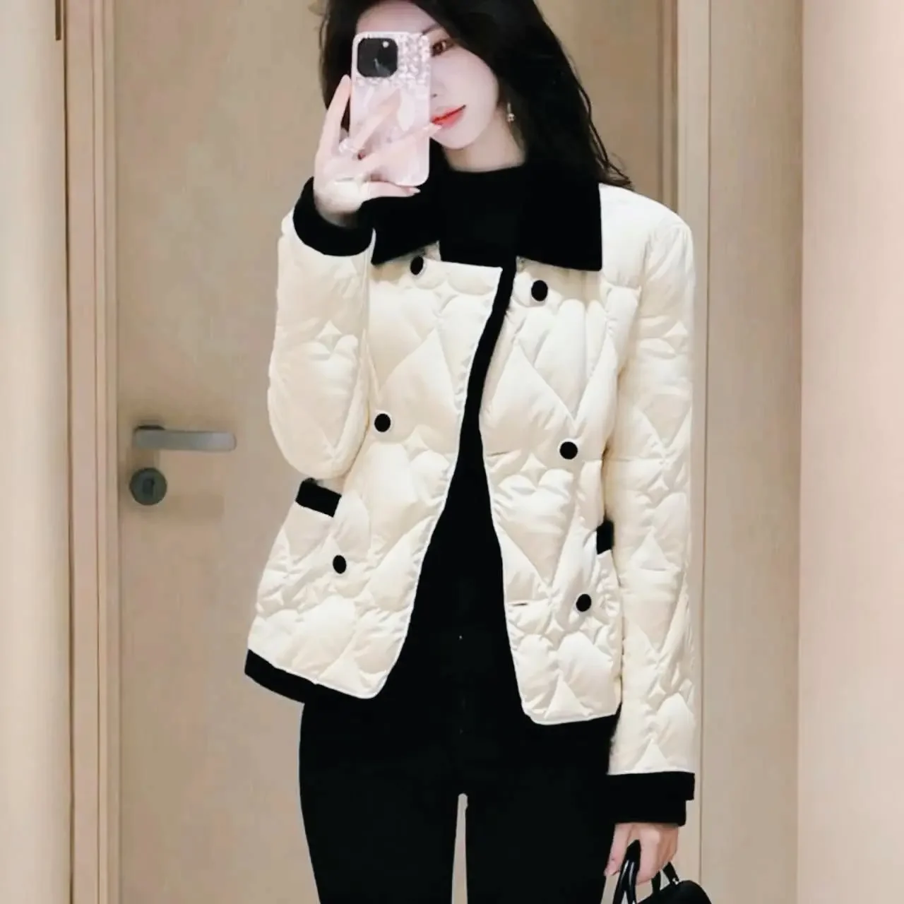 Korean version of age-reducing temperament rice apricot cotton clothes women's winter loose and good-looking small coat