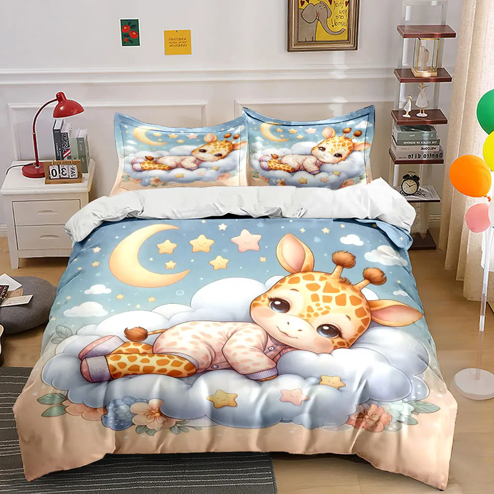 Cute giraffe lying on clouds Print Soft Comfortable Duvet Cover Bedding Set Included 1*Duvet Cover 2*Pillowcases Luxury gifts