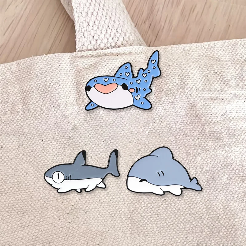 Cute Baby Shark Enamel Badges Cartoon Whale Shark Marine Sea Animal Expressions Pins Metal Brooches Lapel Pin Jewelry Gift