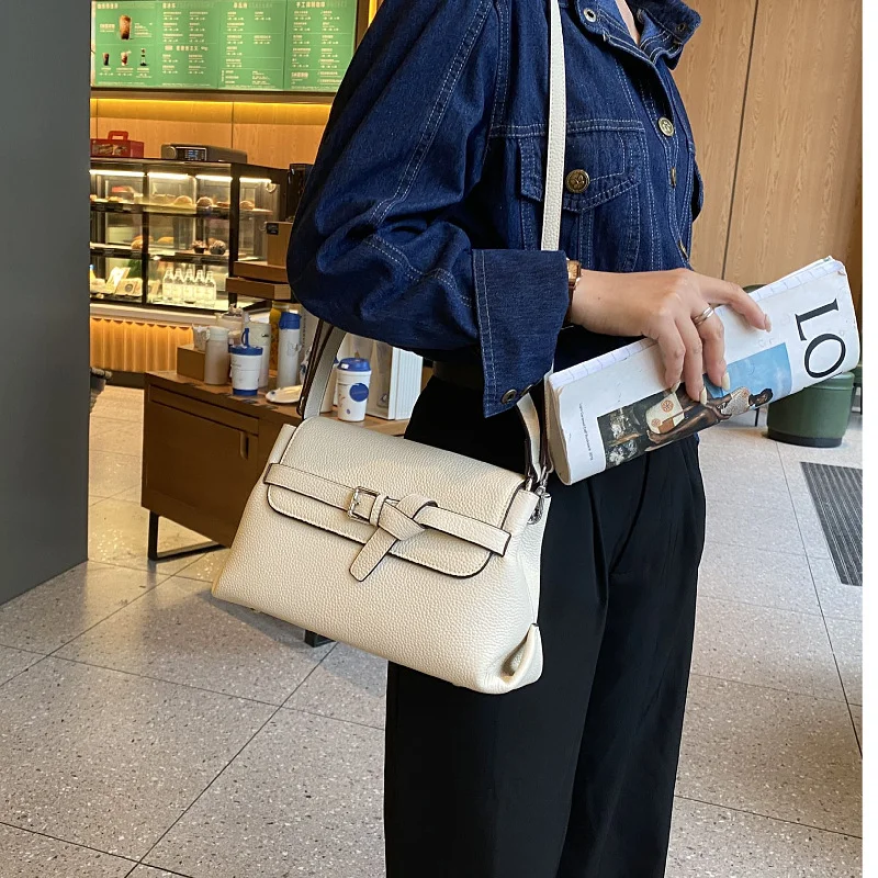 New Women\'s Postman\'s Bag Commuter Bag Versatile One Shoulder Crossbody Bag High Quality Knotted Bag Female Cowhide Handbag