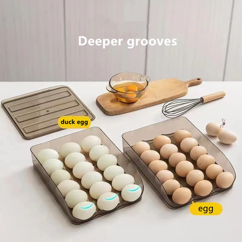 Automatic Slide Eggs Storage Box Plastic Eggs Holder Basket Container Dispenser Organizer Closet For Fridge Kitchen Drawers Home