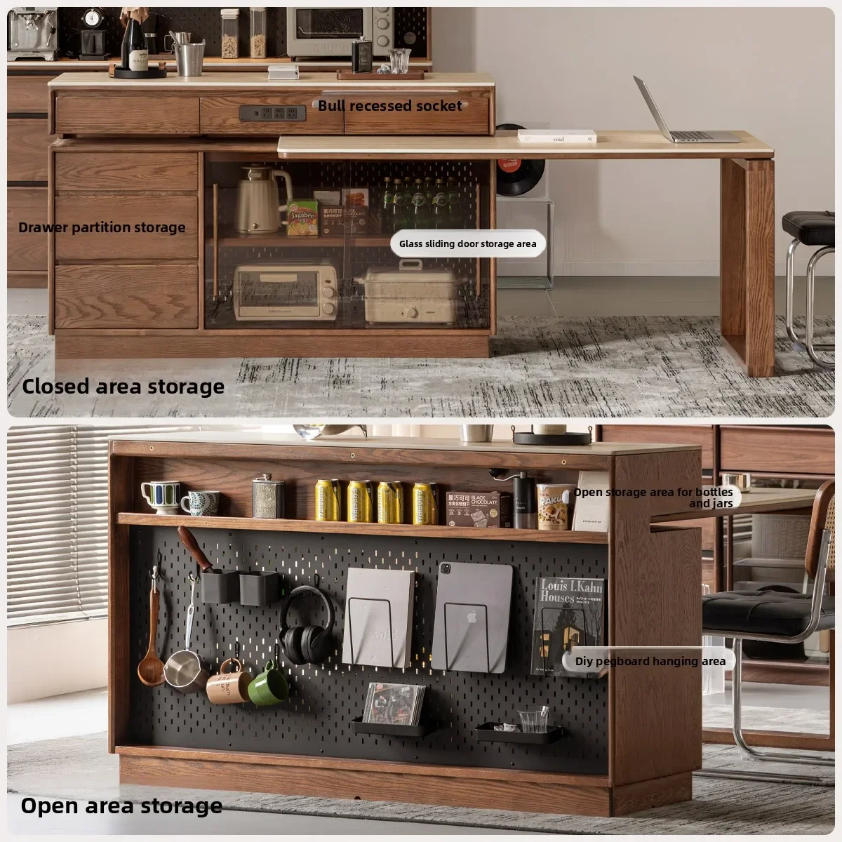 CX solid wood island restaurant Italian light luxury household dining table integrated storage cabinet