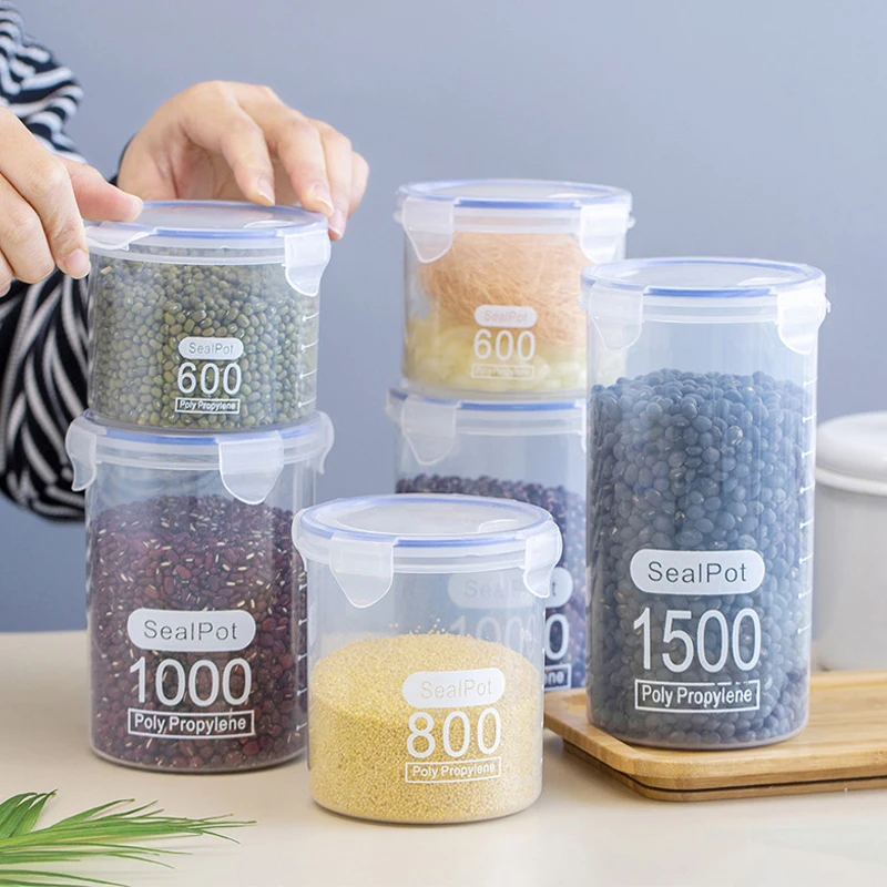 Large Capacity Food Sealed Jars Kitchen Moisture-proof Storage Container with Scale Transparent Grains Snacks Storage Cans