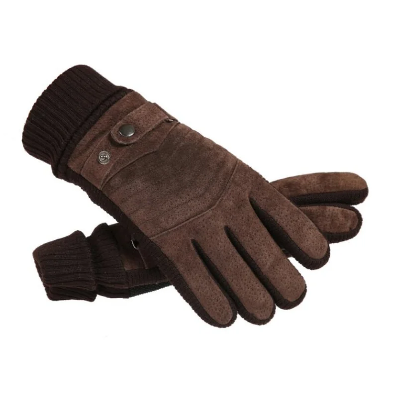 Gloves Men's Winter Cycling Motorcycle Windproof Cold Insulation Warm Leather Touch Screen Anti-Slip Thick Pile