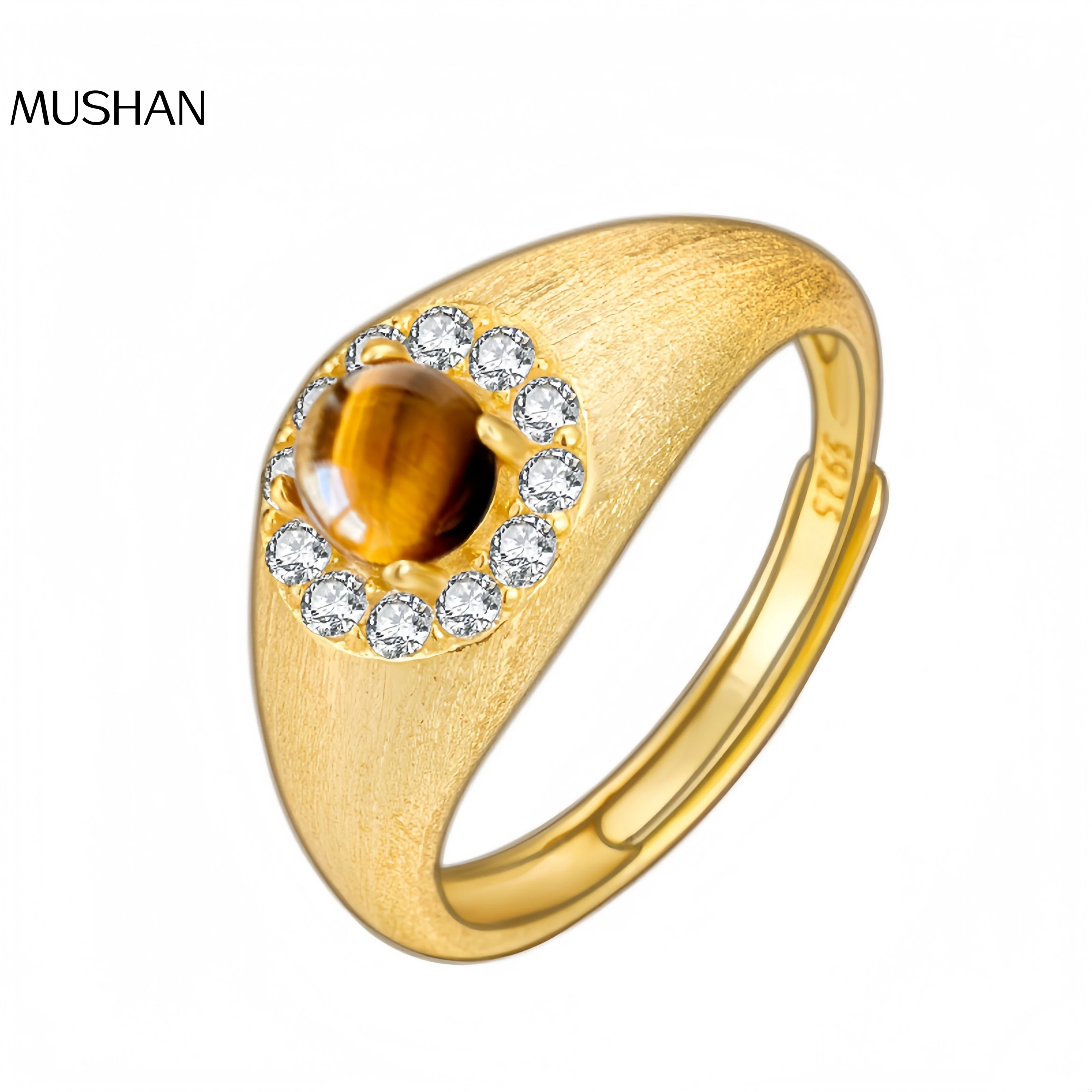 

Mushan Luxury Brand Vintage 925 Sterling Silver Brushed Italian Tiger'S Eye Ring With A Sense Of Luxury For Women