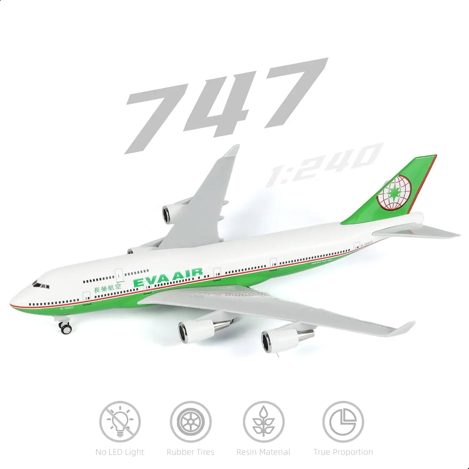 Kit de Modèle d'Avion EVA Air 747 de 30 cm pour B747, Modèle d'Avion en Résine avec Support d'Exposition, Cadeau d'Aviation pour Adultes ou Objet de Collection