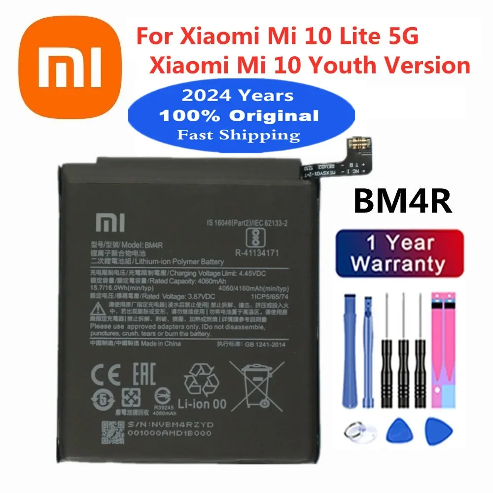 2024 Years 4160mAh BM4R Original Battery For Xiaomi Mi10 Mi 10 Lite 5G / Mi 10 Youth Version High Quality Phone Battery + Tools