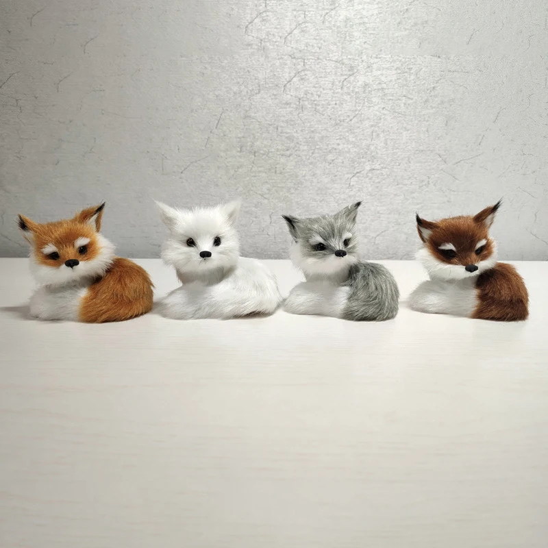 Simulation Fox Ornament Mini Squatting Foxs Model Plush Animal Figurine Doll Toy Home Decoration