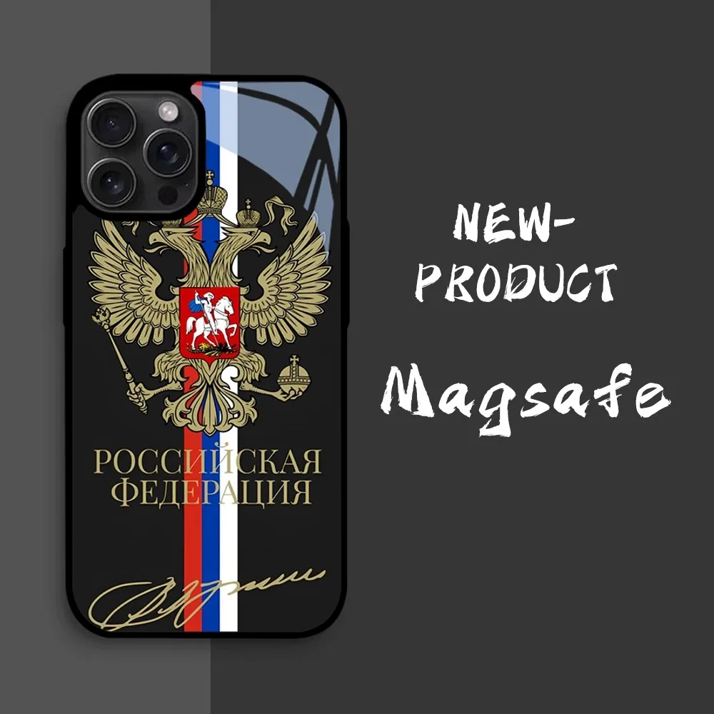 Russia Flag national emblem Phone Case For iPhone16 15 14 13 12 11 Pro Xs Max Mini XR X 7 8 Plus luxury Mirror Hard Funda