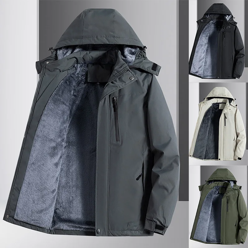 

Мужской зимний плюшевый толстый уличный халат для альпинизма, ветрозащитный и водонепроницаемый халат для альпинизма, куртки для мужчин