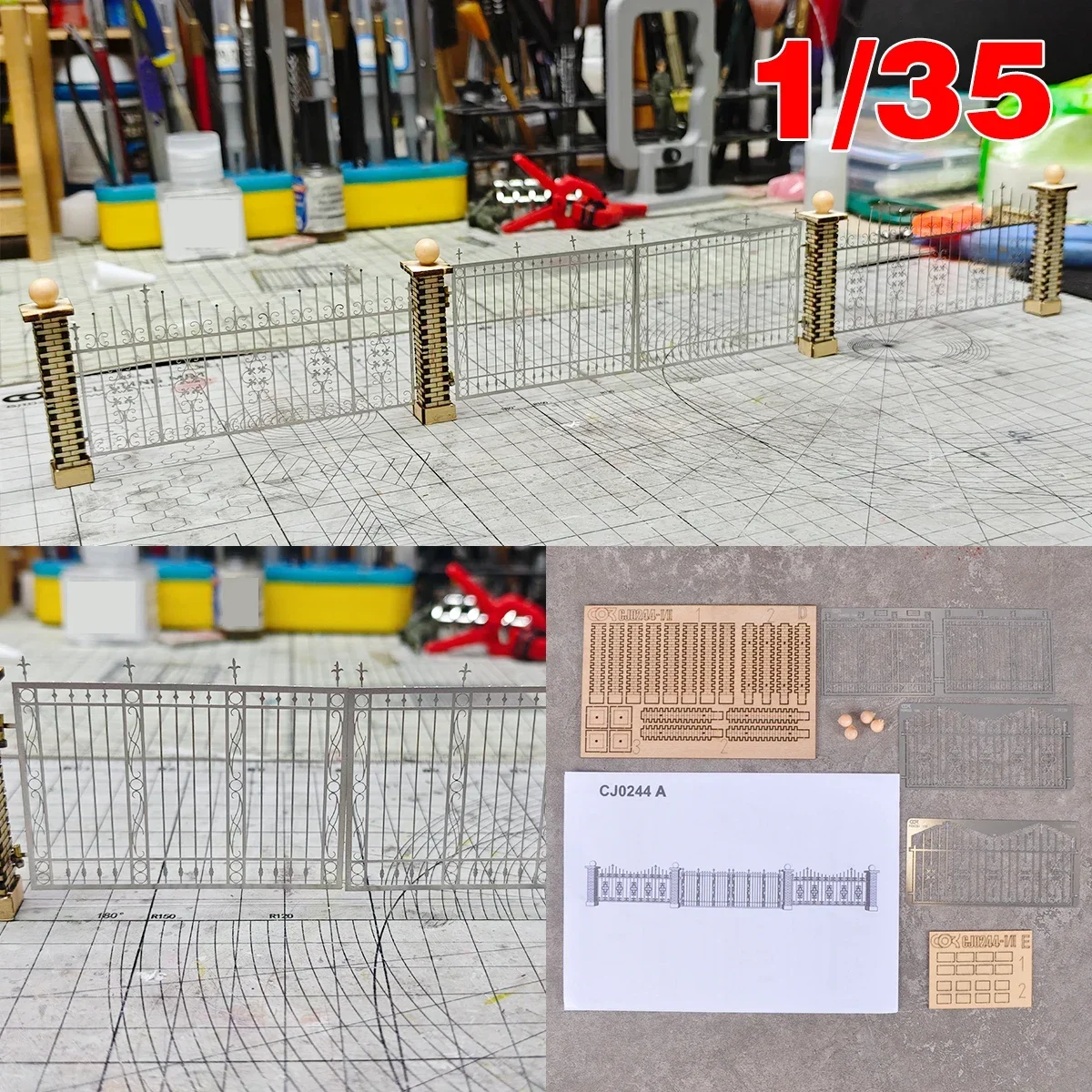 Assembly Architectural model sand table iron gate front door wall parapet fence building diorama Scale model kit 1/35