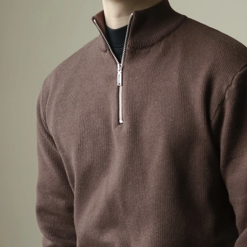 

Christmas atmosphere Zip-up turtleneck pullover Semi-turtleneck slim-fit black thermal knitted sweater