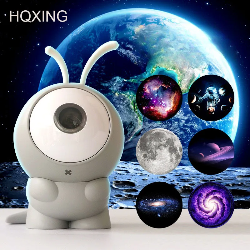 HQXING Galaxy Projector Starry Sky Night Light Rechargeable Bedroom Decoration LED Caterpillar Projector Lamp Kids Gift