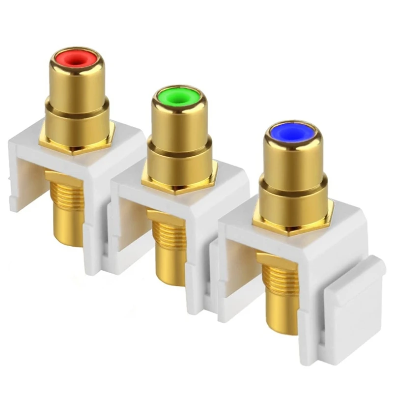 RCA Keystone Jack Insert Connector Socket Modular Adapter Snap in Female 2RCA Port Gold Plated Inline Coupler for Wall Plate