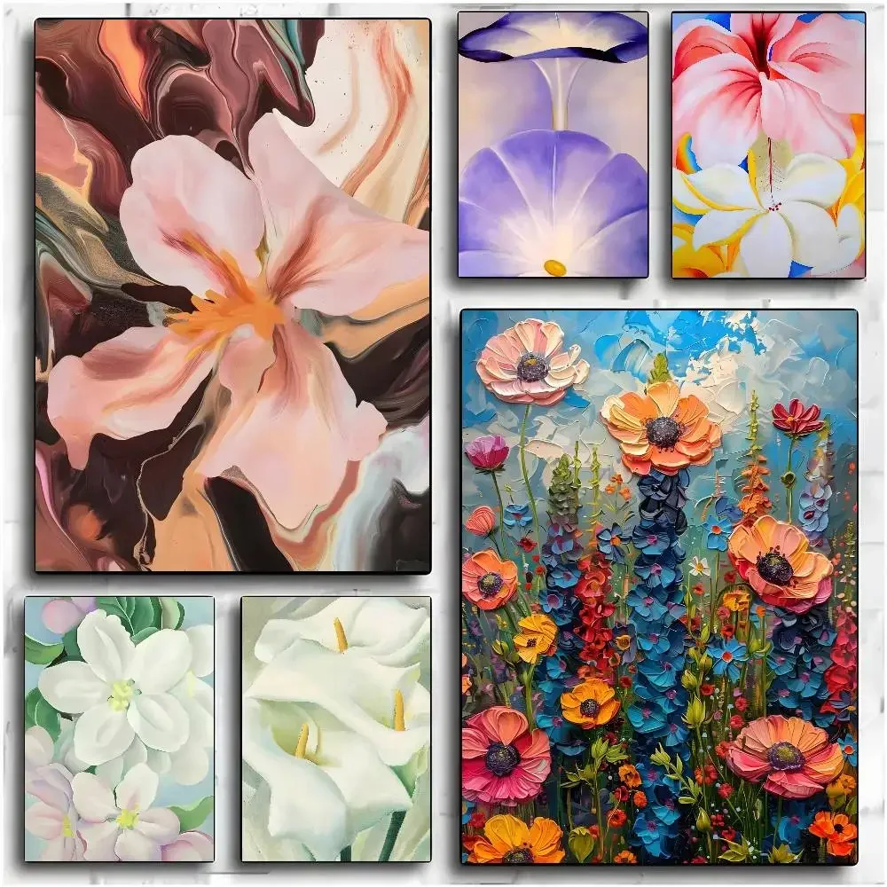 ملصق مطبوع عليه معرض فني على شكل زهرة تجريدية من Georgia O'Keeffe عالي الدقة جدار لاصق مقاوم للماء لغرفة المعيشة المنزلية وغرفة النوم #2