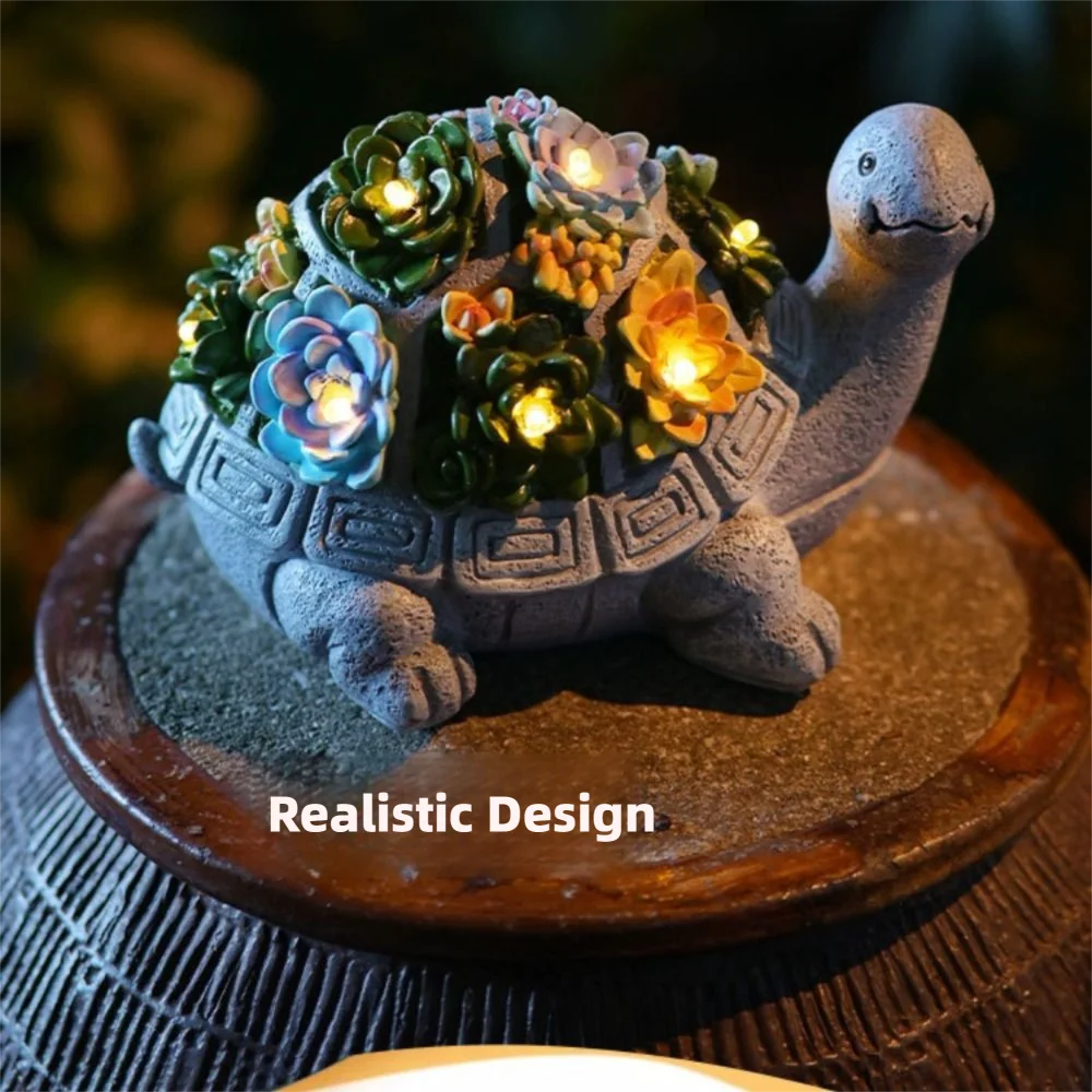 الإبداعية الشمسية السلاحف حديقة التماثيل تعمل بالطاقة الشمسية لطيف أضواء LED الشمسية حديقة تمثال للماء 7 أضواء LED