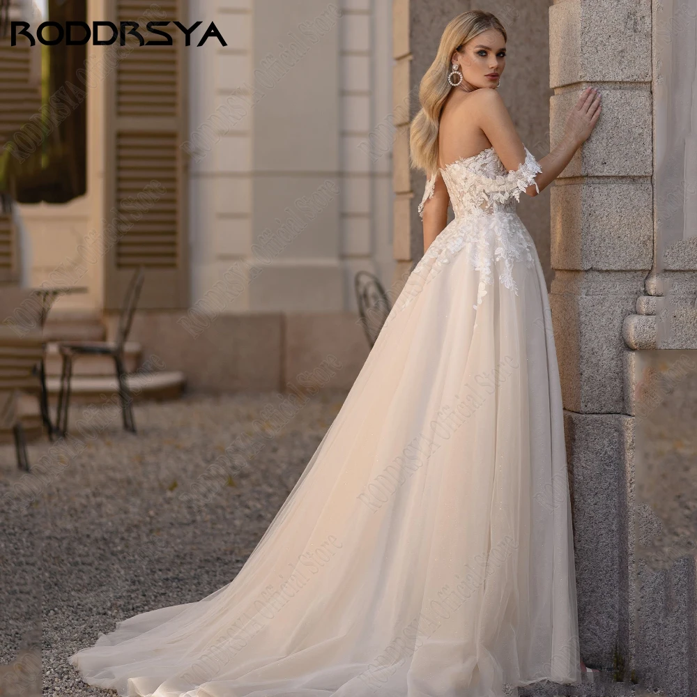 فستان زفاف مدني RODDRSYA من RODDRSYA فستان زفاف عروس مكشوف الكتفين مشد جانبي مقسم على شكل حرف A-line Vestido De Novia مخصصRoddrsya 2024 المدنية فستان الزفاف العروس الكتف العارية الحبيب فستان الزفاف الجانب تقسيم الخط مش