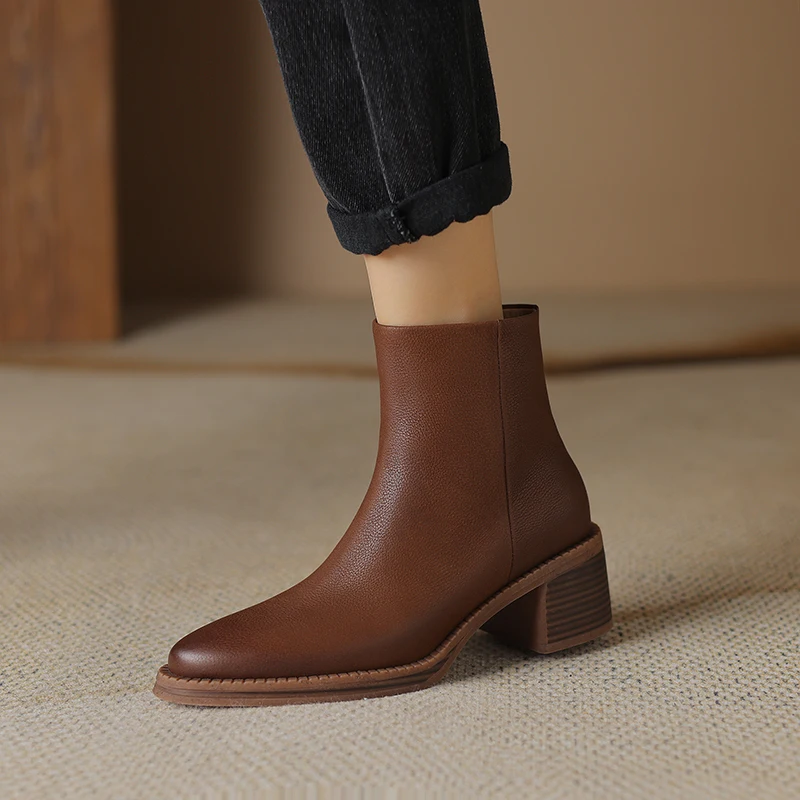 2023 New Autumn/Winter Women Boots Round Toe Chunky Heel Boot Western Boots Zapatos De Mujer Ankle Boots Genuine Leather Boots