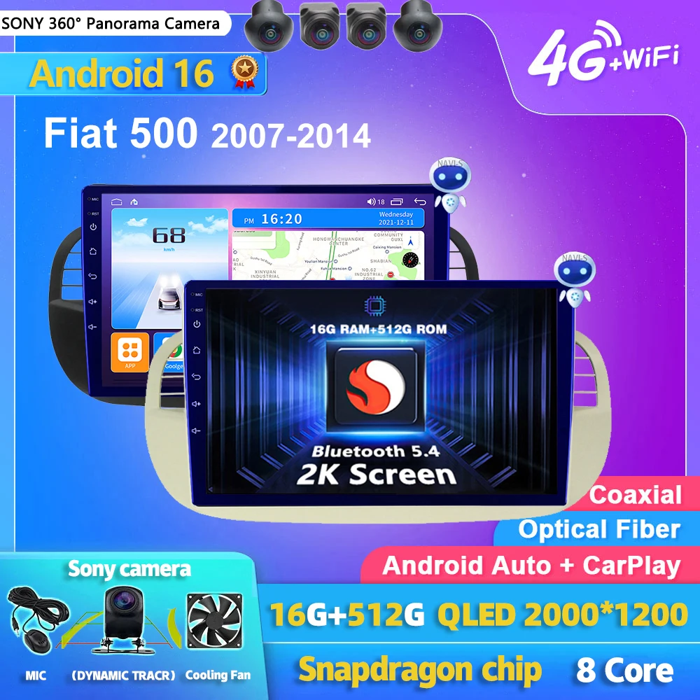 

Android 16 Carplay Auto Car Radio Multimedia Player For FIAT 500 2007 - 2015 E53 X5 M5 DSP Autoradio GPS Stereo 2din Head Unit
