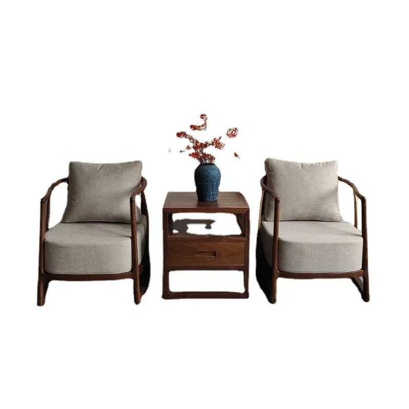 

Black walnut all solid wood sofa combination new Chinese simple modern zen light luxury villa living room furniture