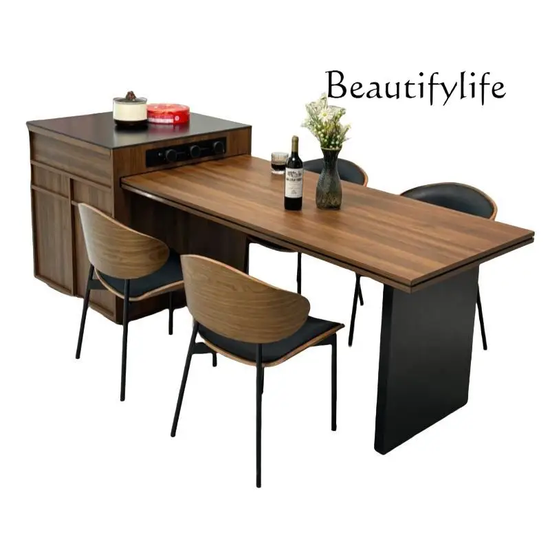 

Italian minimalist dining table and chairs household Chinese Nordic light luxury solid wood back chair modern island table