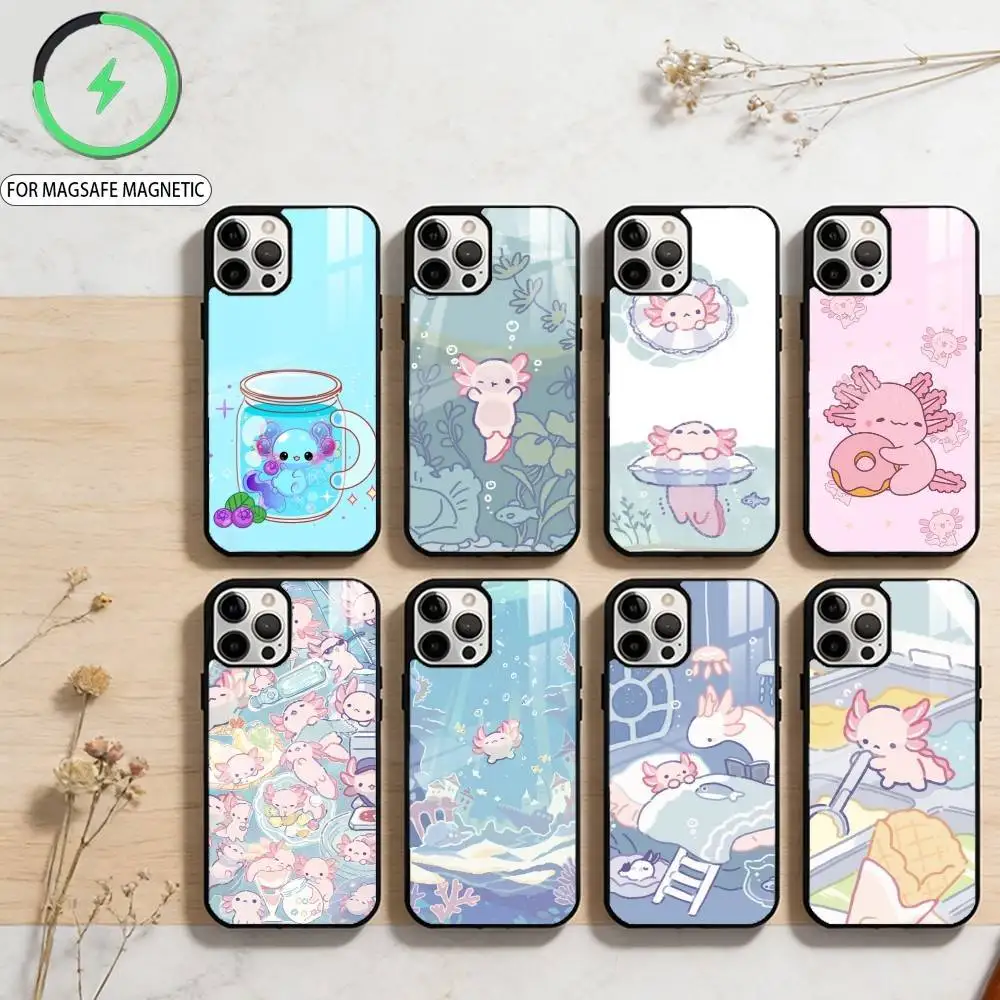 

Cartoon Cute Axolotl Colorful Phone Case For iPhone17,16,15,14,13,12,11 Plus,Pro Max Magnetic For Magsafe Wireless Charging