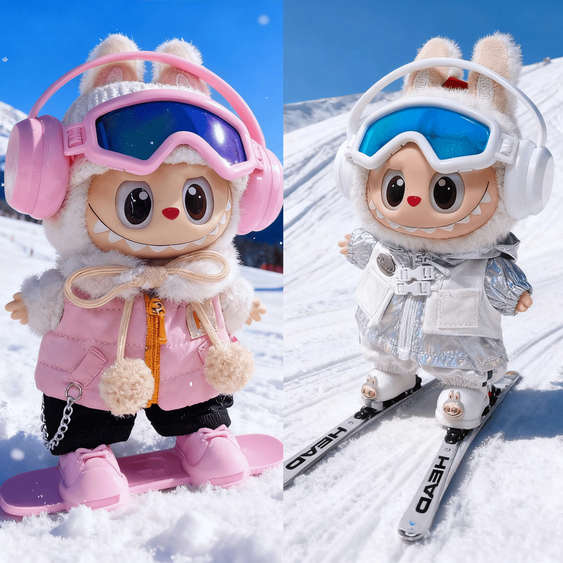 

[Только одежда] Labubu Одежда зимний лыжный костюм 17 см виниловый плюшевый кукольный костюм лыжные очки костюм для сноуборда