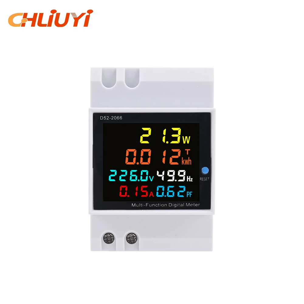D52-2066 6IN1 DIN Rail AC Monitor 100A 110V 220V 380V Voltage Current Power Factor Active KWH Electric Energy Frequency Meter