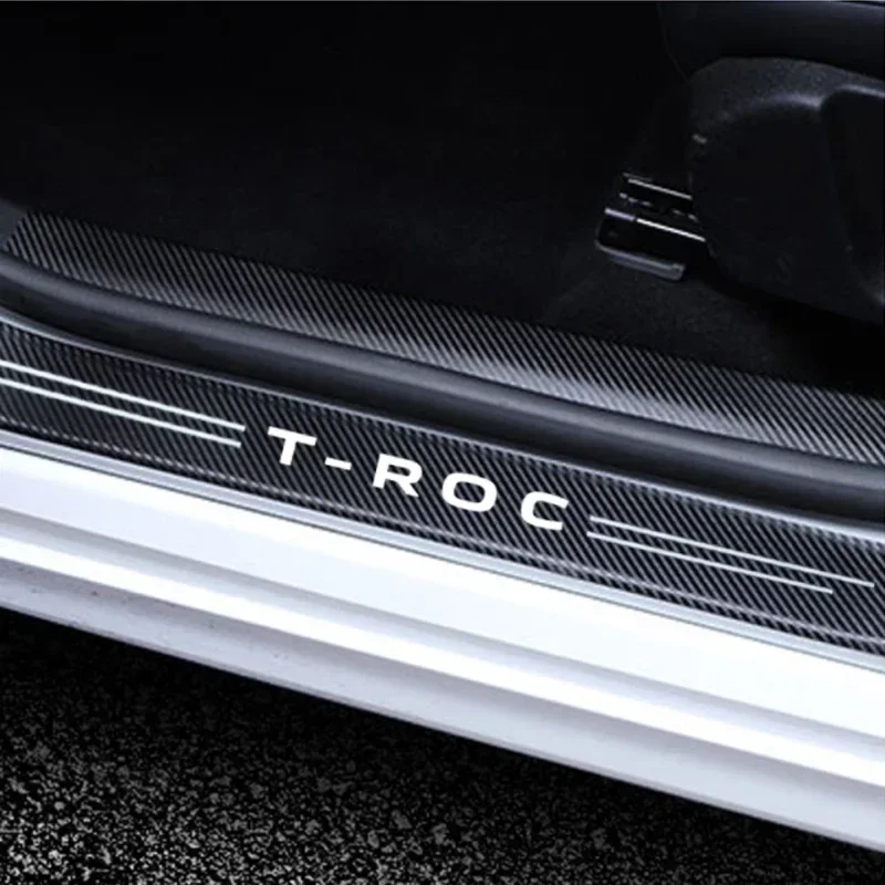 Carbon Fiber Car Door Threshold Sill Scuff Plate Decals for VW T-ROC Logo Stickers Pedal Guards Strip Tape Interior