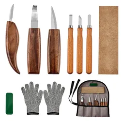 10Pcs Wood Carving Tools Set with Detail Wood Carving Knife Wood Chisel Knife Gloves Carving Knife Sharpener Woodworking Tools