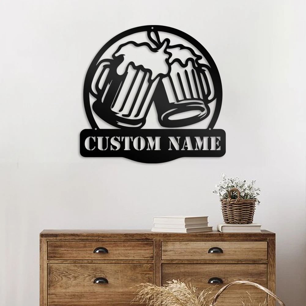 

1pc beer Clink glasses creative Custom Name Iron Wall Signs Iron Wall Plaque For Pub Decor