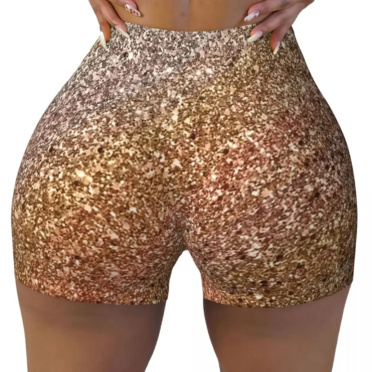 Custom Glitter Sparkle Seamless Pattern Yoga Shorts Women Gym Workout Running Athletic Volleyball Biker Shorts