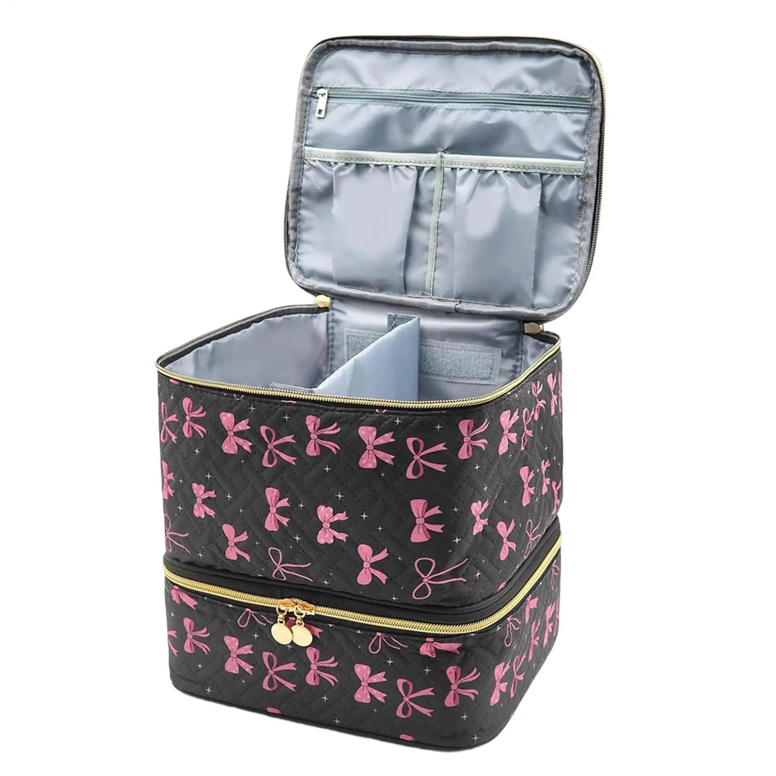 Nail Box Organizer Case Nail Organizers & Storage Tool Box Makeup Holder with Black Bow Design Women's cosmetic bag for Manicure