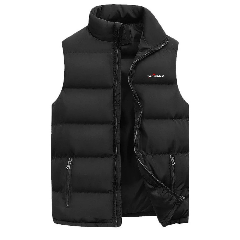 Mens Turtleneck Vest Transalp Motorcycle  Warm Casual Zipper Solid Down Feather Waistcoat Gilet Men Jacket Sleeveless