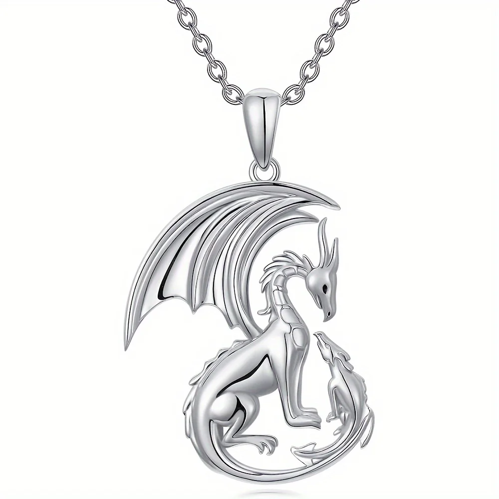 1pc Exquisite Fashion Flying Dragon Father Son Pendant Necklace, Cool Trendy Jewelry Accessories, Christmas Birthday PartyGift