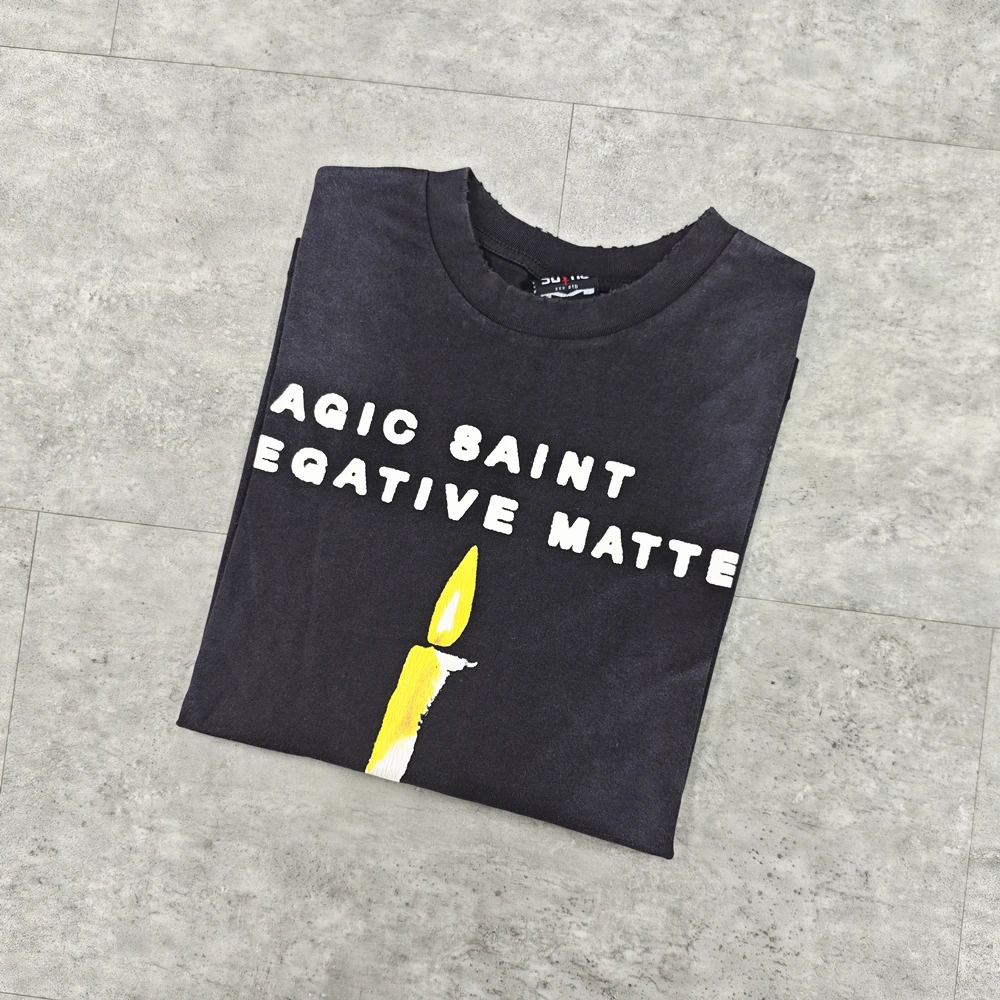 تي شيرت Yao Fashion Saint OF Michael بأكمام طويلة تي شيرت عتيق كبير الحجم مطبوع عليه رسومات فضفاضة ملابس الشارع الشهير تي شيرت فاخر للرجال