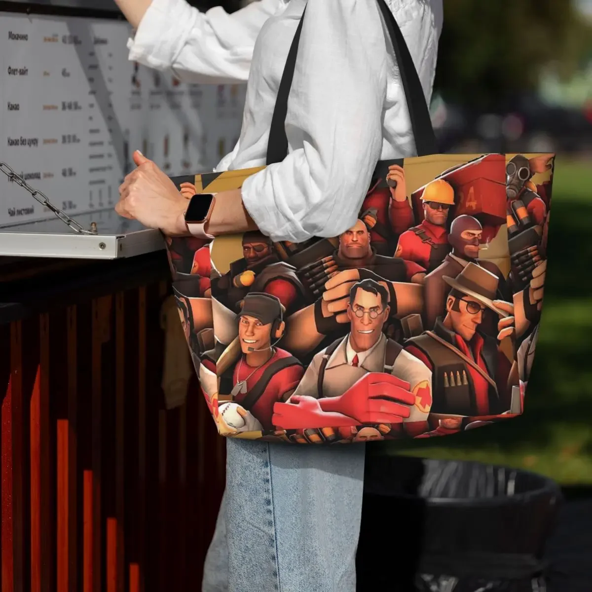 

Team Fortress 2 Poster Art Beach Tote Bag Sport Gym Yoga Duffle Large Tote Bag Women Travel Bag Fitness bag