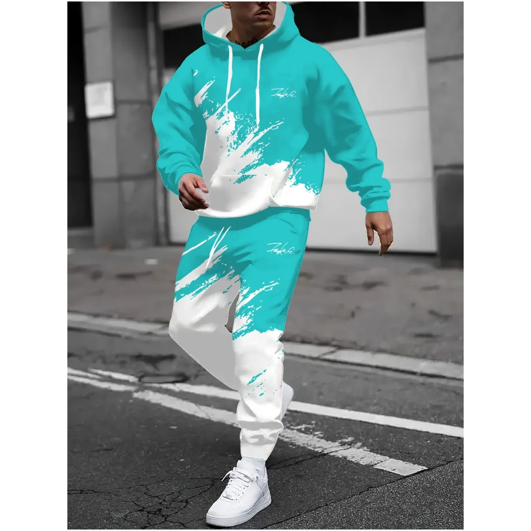 

men's set for Spring and Autumn hoodies for man fashion casual 3D gradient pattern printing sport Two piece hoodie and pants set
