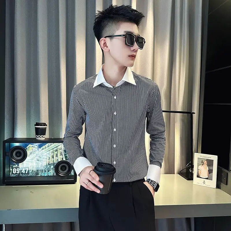 

2026 весенне-осенняя мужская рубашка, минималистичный дизайн, повседневная модная облегающая верхняя одежда премиум-класса, модная популярная одежда