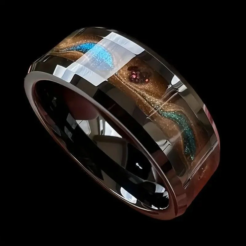 1Pcs 8mm Trendy Elegant Black Stainless Steel Drip Polishing Ring Perfect for Anniversaries, Engagements, and Weddings,Jewelry
