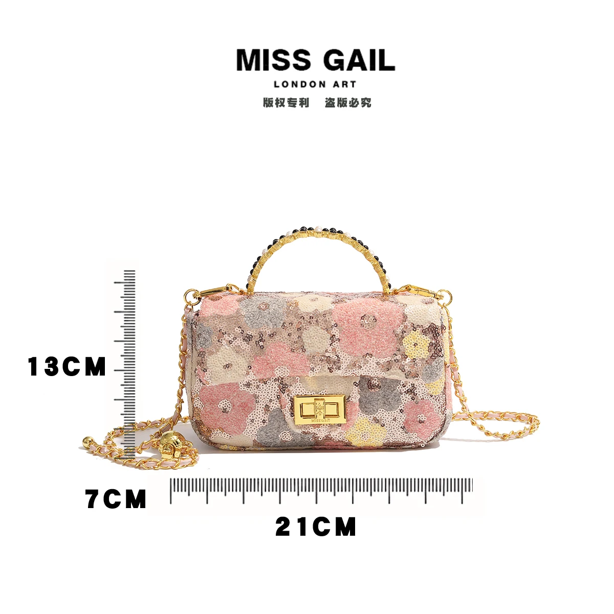 Flower colored sequins, shiny and fashionable crossbody small bag for women, new versatile and cute chain crossbody bag