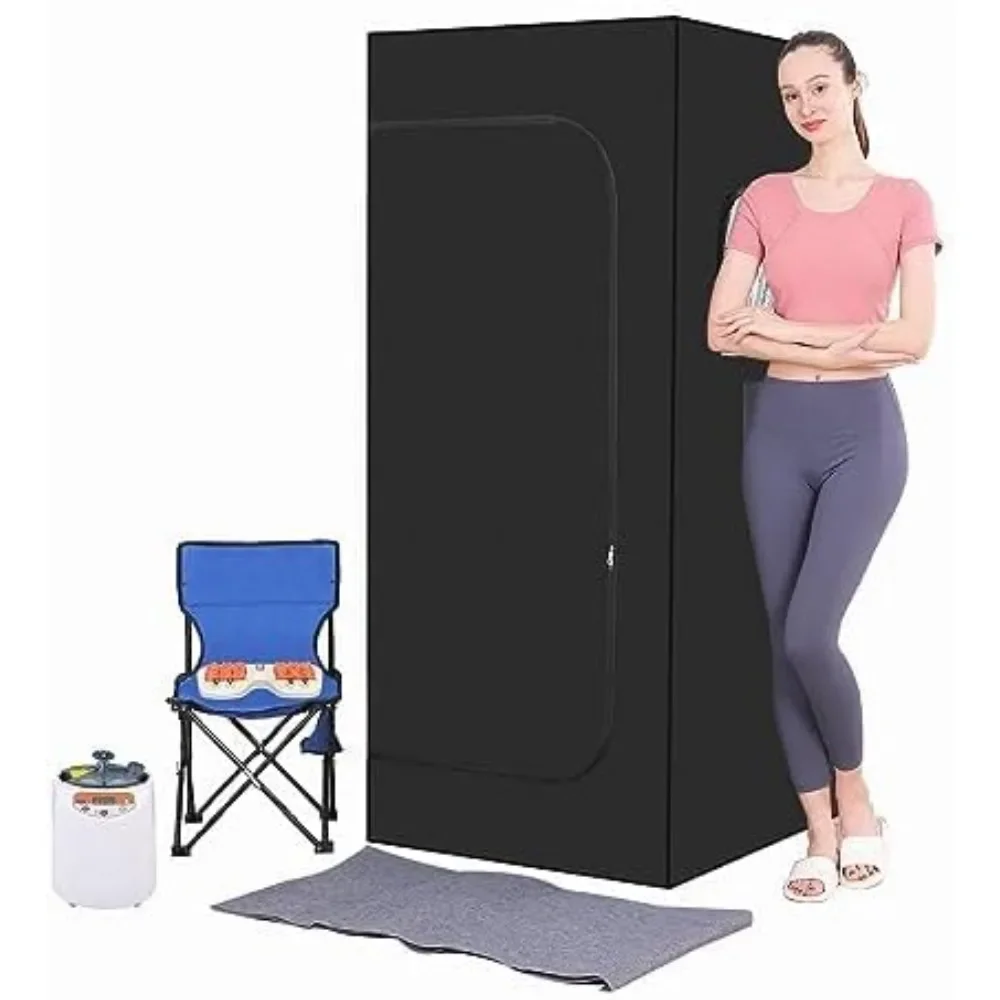 

Full Body Personal Home Sauna Box, Portable Steam Saunas Tent, 1100W & 3L Sauna Steamer, Remote Control, Foldable Chair(Black)