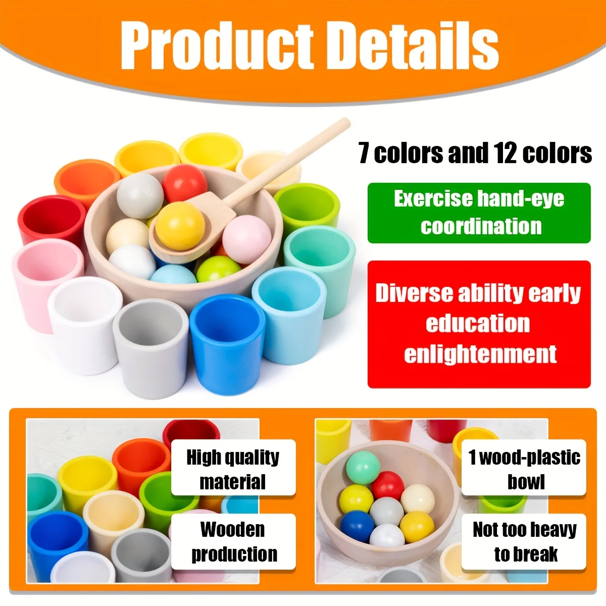 ألعاب مطابقة الألوان على شكل كرة قوس قزح الخشبية، ألعاب مطابقة خشبية لتعلم فرز الألوان والعد، هدايا عيد الميلاد والهالوين