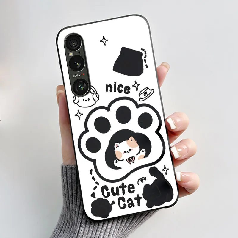 For Sony Xperia 1 VI VII Case Aesthetic Cute Cat Astronaut Soft Silicone Black TPU Back Cover Slim thin Shockproof Shell Fundas - view 3