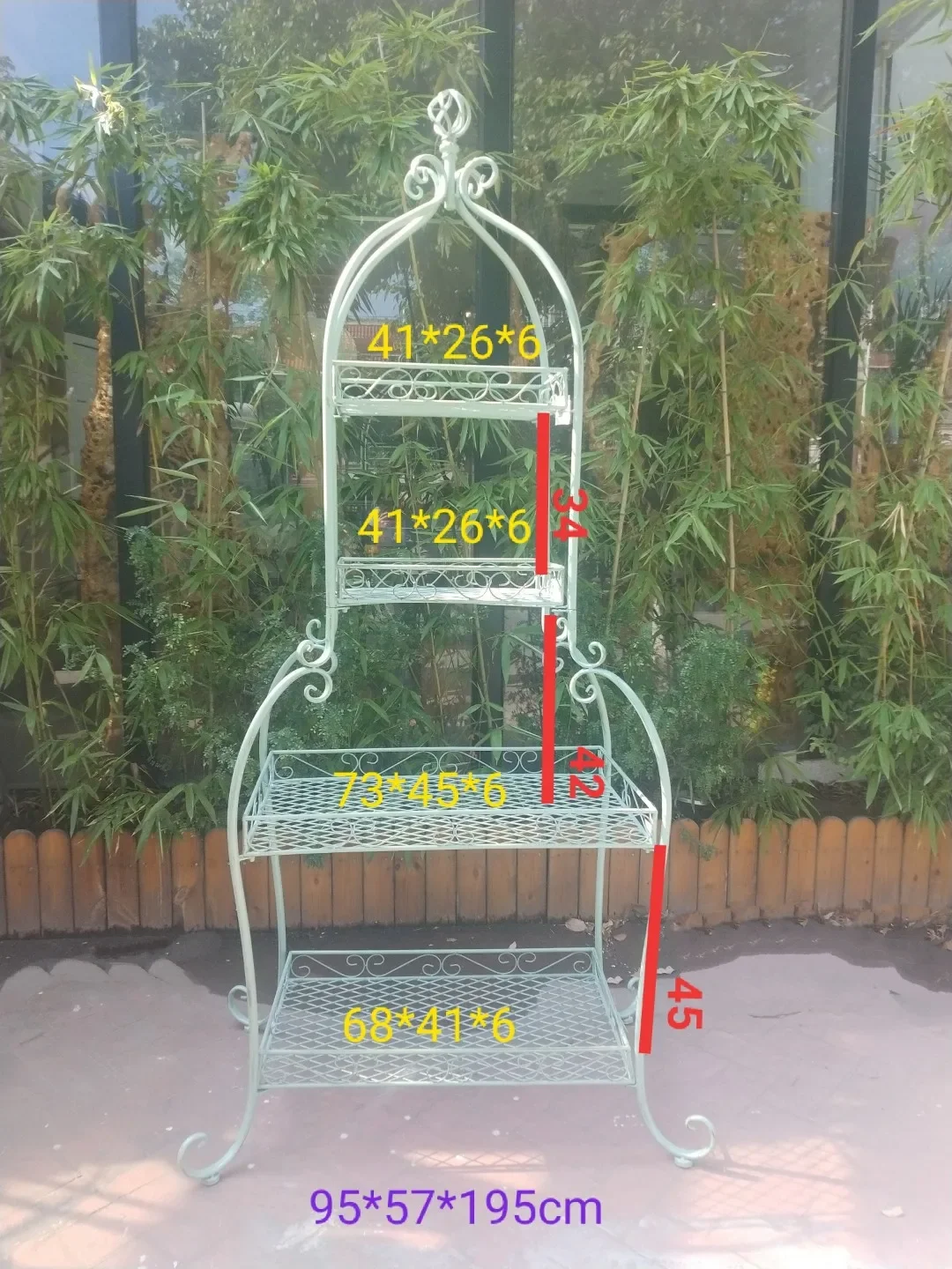 Bird Cage Shape Flower Stand Display Rack, Rectangle Shelves for Plants,