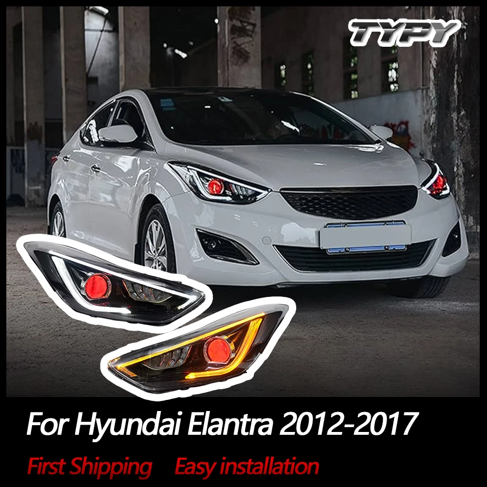 Светодиодный проектор в сборе для Hyundai Elantra 2012-2017, фары Red Demon Eyes, дневные ходовые огни Светодиодный проектор в сборе для Hyundai Elantra 2012-2017, фары Red Demon Eyes, дневные ходовые огни