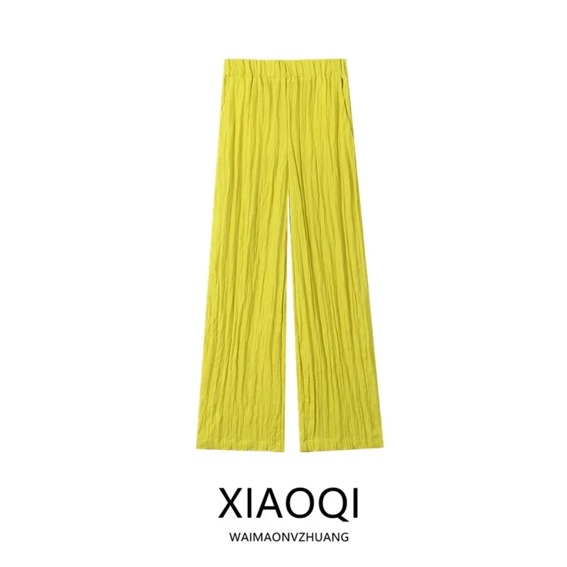 Summer 2024 Women's High Waist Wide Leg Pants Crease Effect Versatile Slimming New Arrival Casual Trousers Faionable