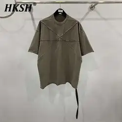 HKSH Summer Spring Men's Tide Streetwear Spliced T-shirt Cotton Loose Large Rugged Thick Knitted Top Trend Dark Punk Tees HK2009